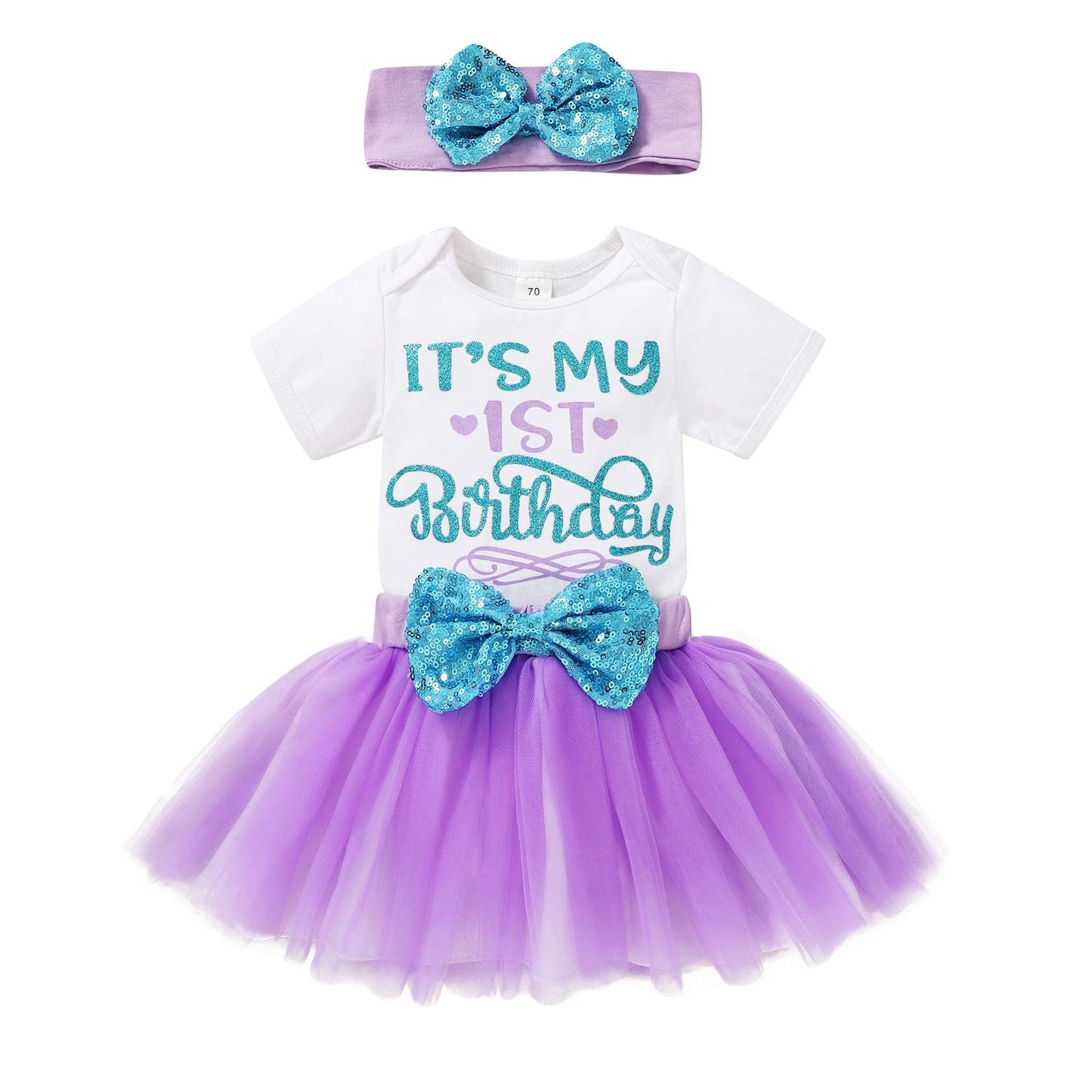 YOUNGER TREE Newborn Baby Girls My 1st Birthday Dress Infant Shiny Printed Sequin Bowknot Tutu Princess Dress (White, 12-18 Months)