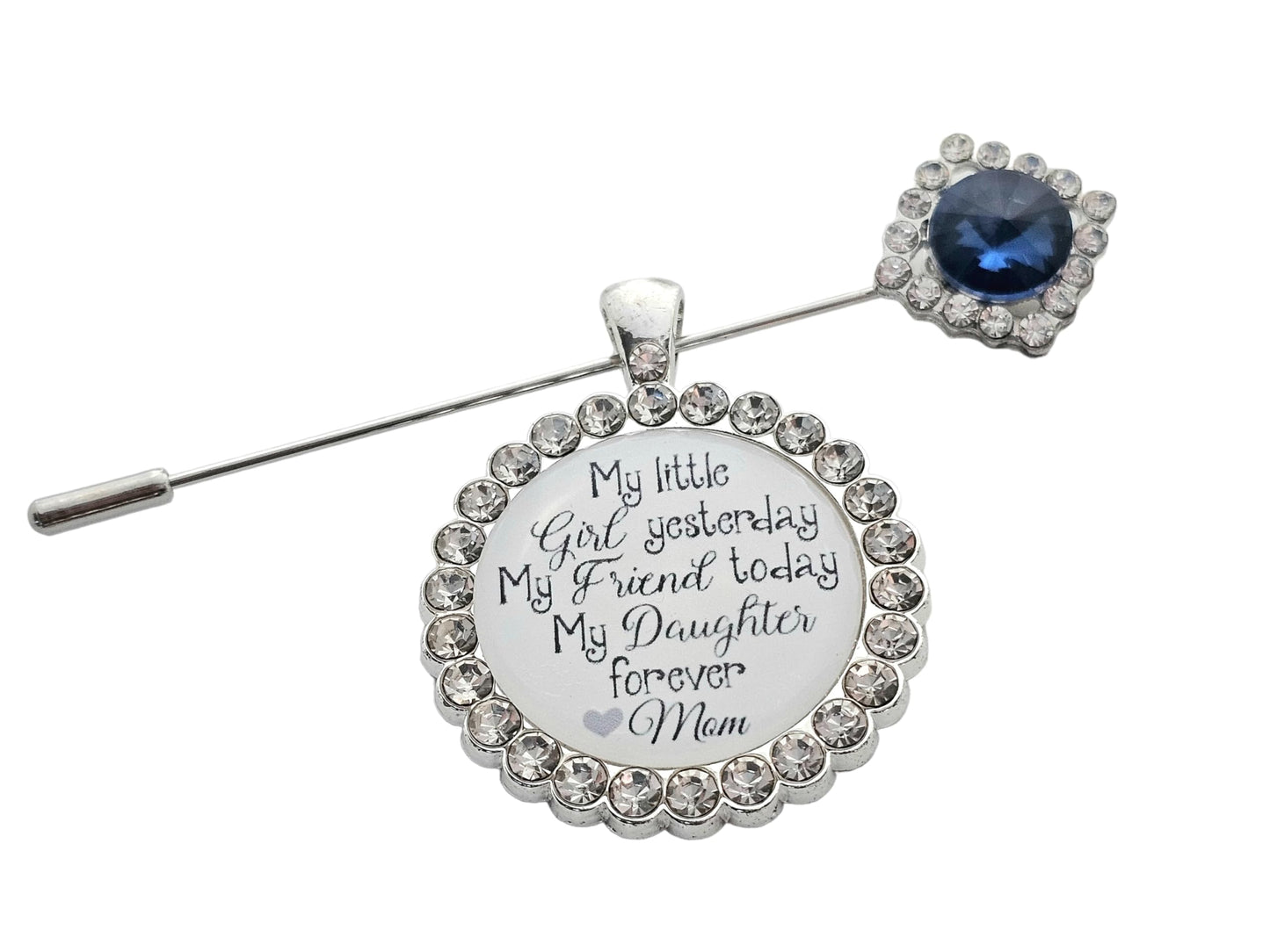 Bridal Bouquet Charm Something Blue Pin for Bride Wedding Crystal embellishments Sapphire Pin Bride Gift from Mom Wedding Jewelry Mother Daughter Gift Locket Charm (My Little Girl)
