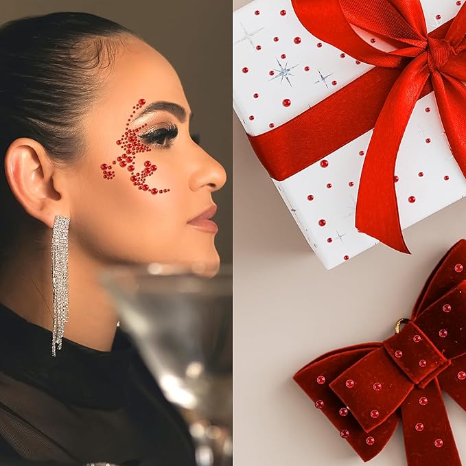 Self Adhesive Face Gems and Pearls for Makeup, Festival Jewels, Hair Gems, Rhinestone Stickers for Face, Eye, Makeup, Nail, Body, Crafts 3/4/5/6 mm 975Pcs (08.gem_red)