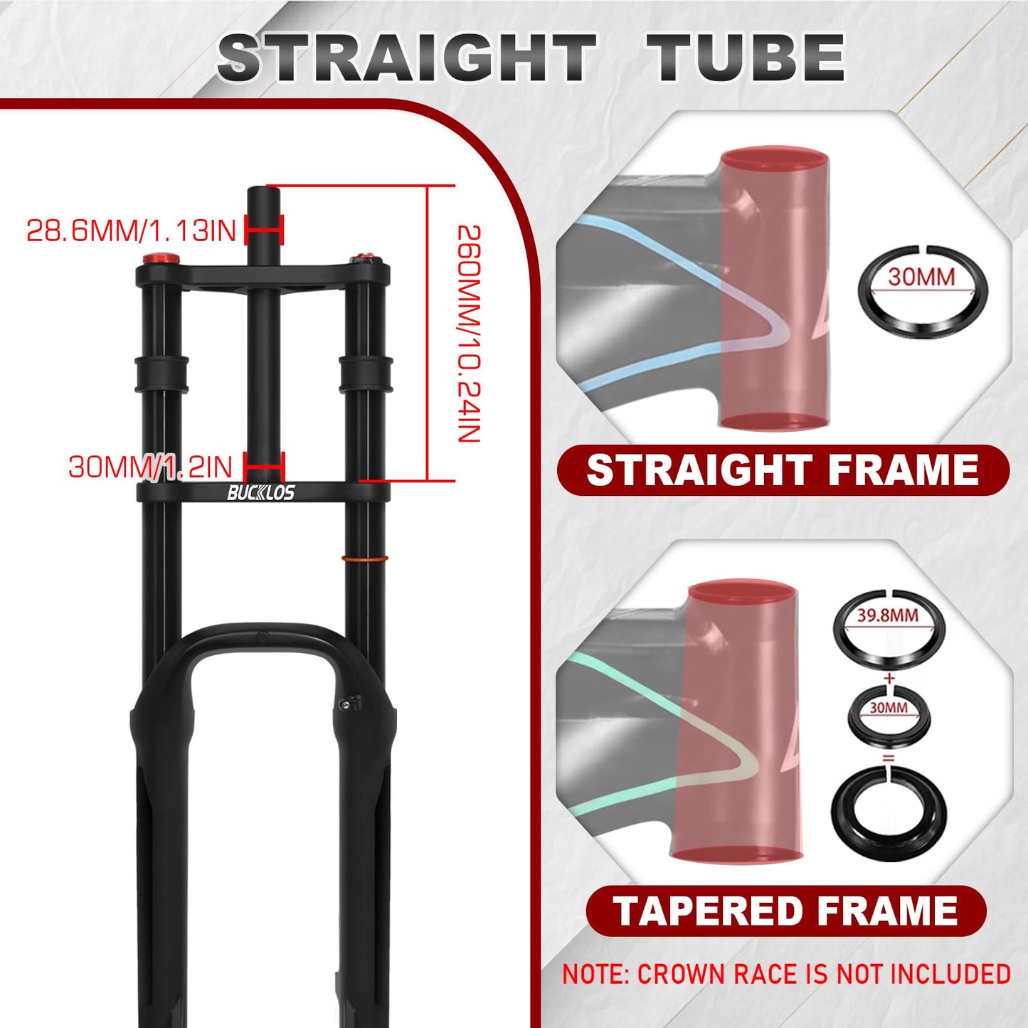BUCKLOS 26 inch 4.0 Fat Tire Electric Bike Air Suspension Fork, 180mm Travel Spacing Hub 135mm 1 1/8 Straight Tube MTB Manual Lockout 9mm QR Mountain Bike Double Shoulder Ebike Front Forks