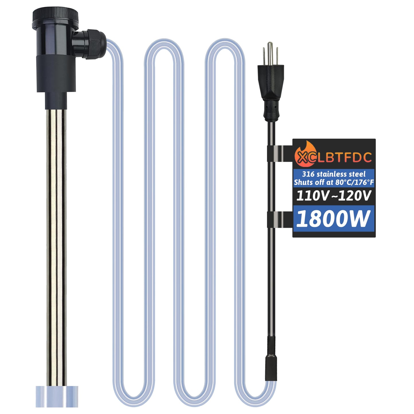XCLBTFDC 1800W Portable Submersible Water Heater Electric Hot Tub and Pool Immersion Water Heater with 176°F Temp Control, WiFi Timer for Baptistry, Spa, above ground pool, Inflatable Pool & Bathtub