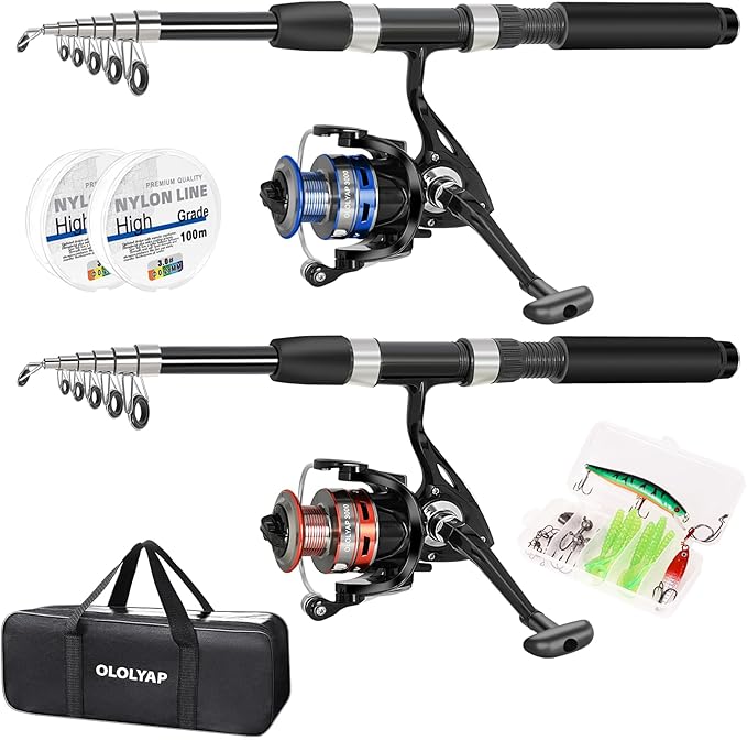 OLOLYAP Fishing Pole Combo Set 6.9ft 2PCS Telescopic Fishing Rod and Reel Combo with Carrier Bag Collapsible Fishing Rod a...