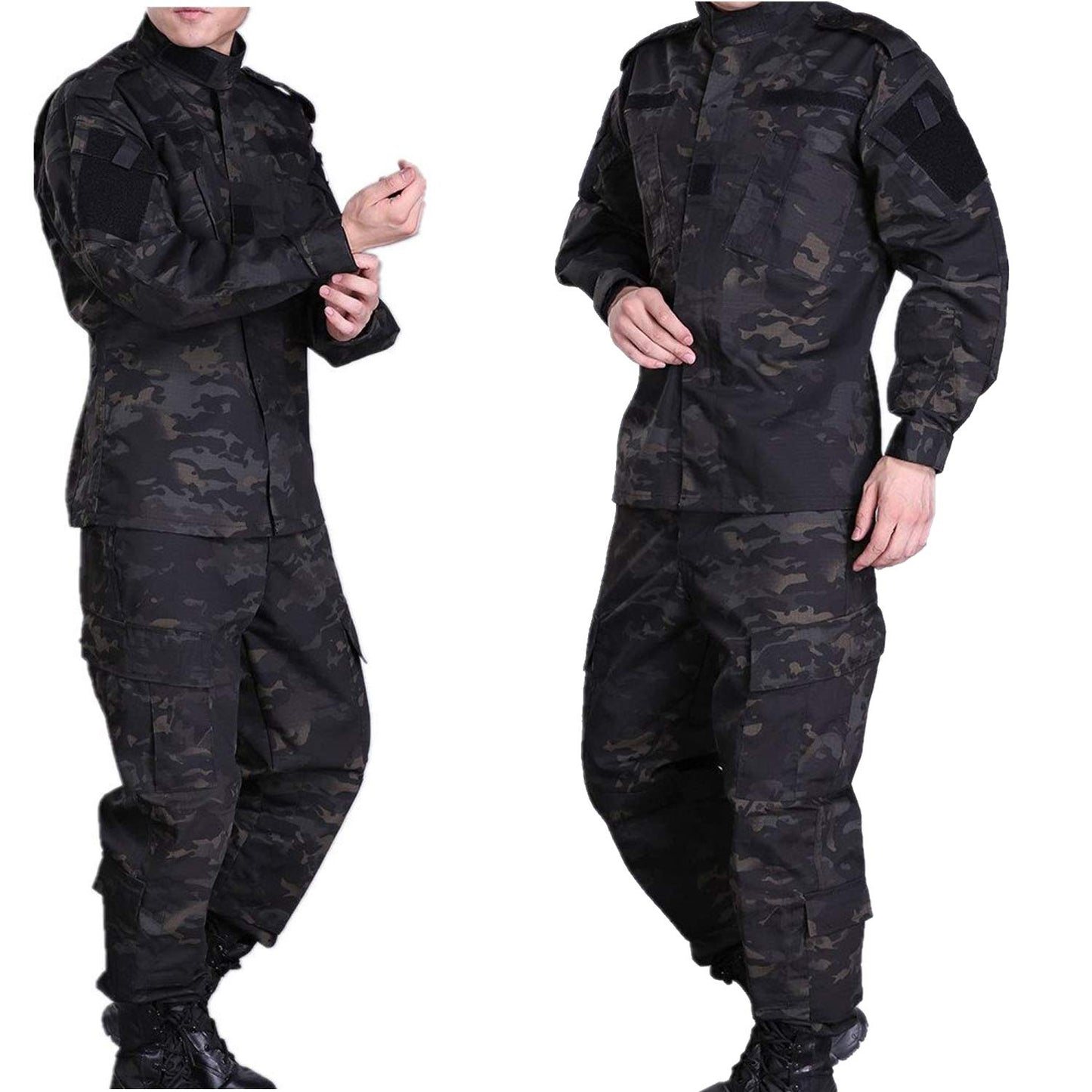 Tactical Suit Men’s Camouflage Combat BDU Jacket Shirt & Trousers Uniform Camo Suit Belt CS Game Military Paintball Airsoft (XL, MCBK)