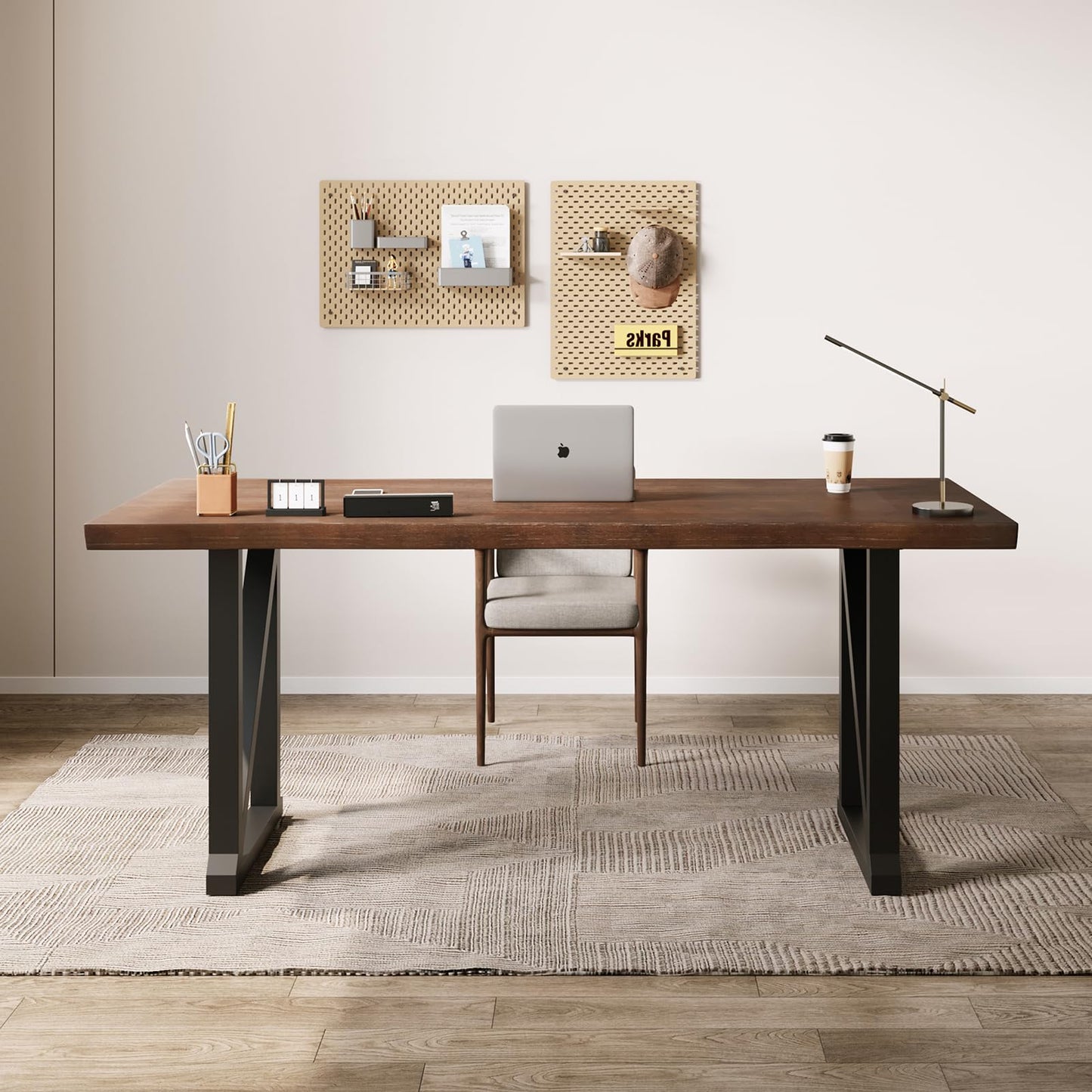 jmzx store Solid Wood Rustic Style 55-inch Computer Desk - Large Office Desk for Home Office, Modern and Simple Design, Ideal for Study, Writing, Dining