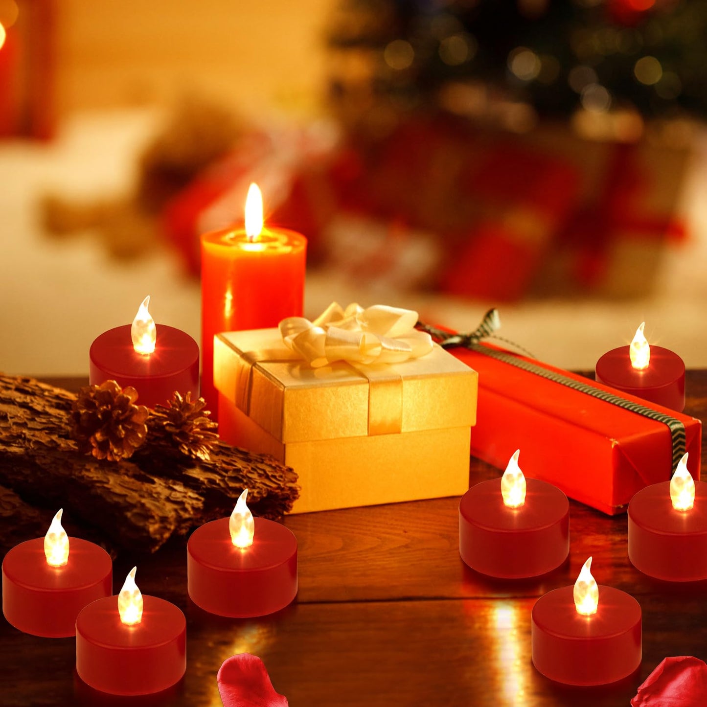 Boakboary LED Tea Light flameless Candles: 12PACK with Remote Control Candle,Long Lasting 400+Hours,Battery Operated LED Tealights for Home Decoration Seasonal &Festival Celebration (Red)