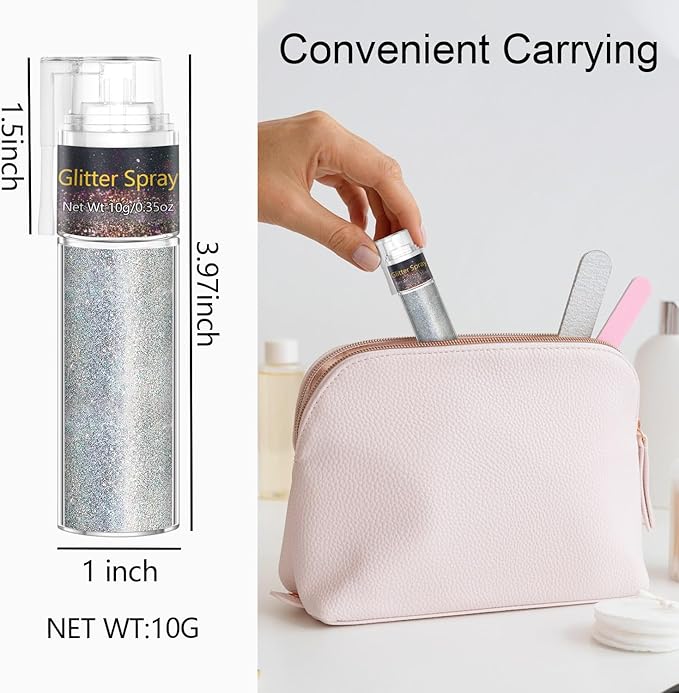 Hair and Body Glitter Spray, 1PC Hair Glitter Extra Fine Face Shimmer Powder for Clothes, Festival Loose Sparkle Powder for Rave Clothes Nail Art Easter Halloween Crafts (Silver)