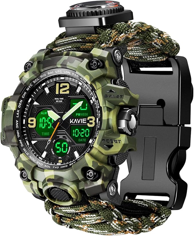 23-in-1 Survival Military Digital Watch, Mens Tactical Multi-Functional and Adjustable Wristband Outdoors Waterproof Sport...