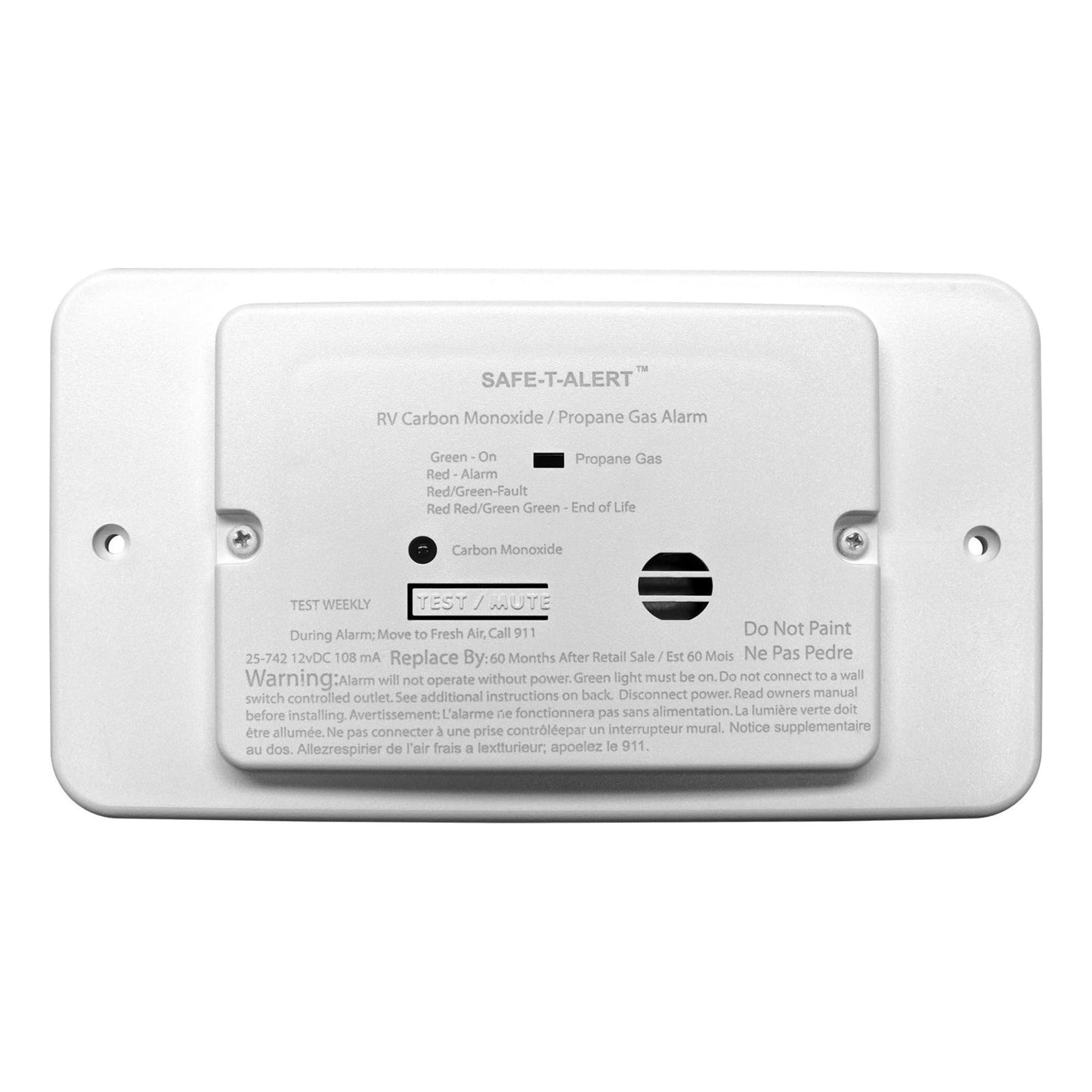 Safe T Alert - Dual LP/CO Alarm - Flush Mount w/Trim Ring White - 25-742-WT-TR