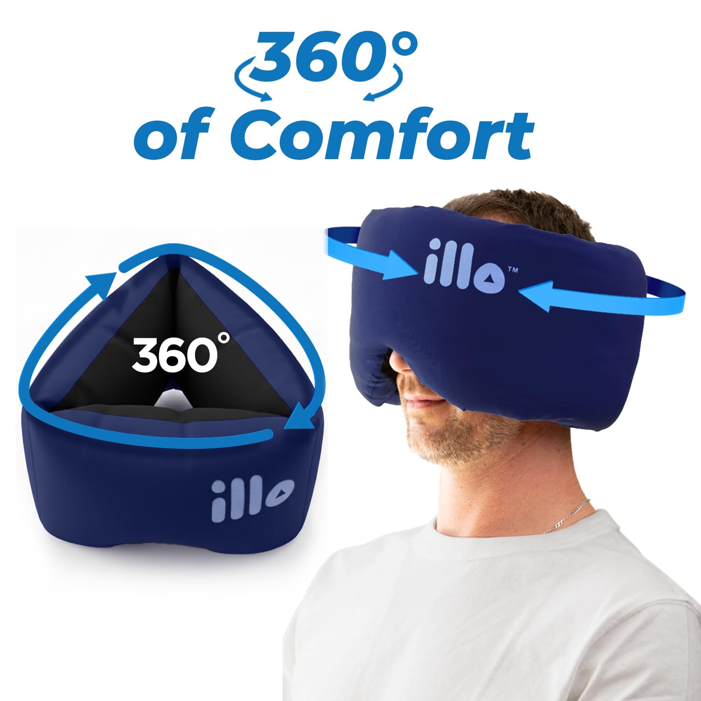 illo Wearable Pillow Sleep Mask | Soft Mulberry Silk Blackout Sleeping & Napping Eye Mask | Best for Home Bed, Work, Camping, Airplane, Side Sleeper | Reversible as Travel Neck Pillow | Women & Men