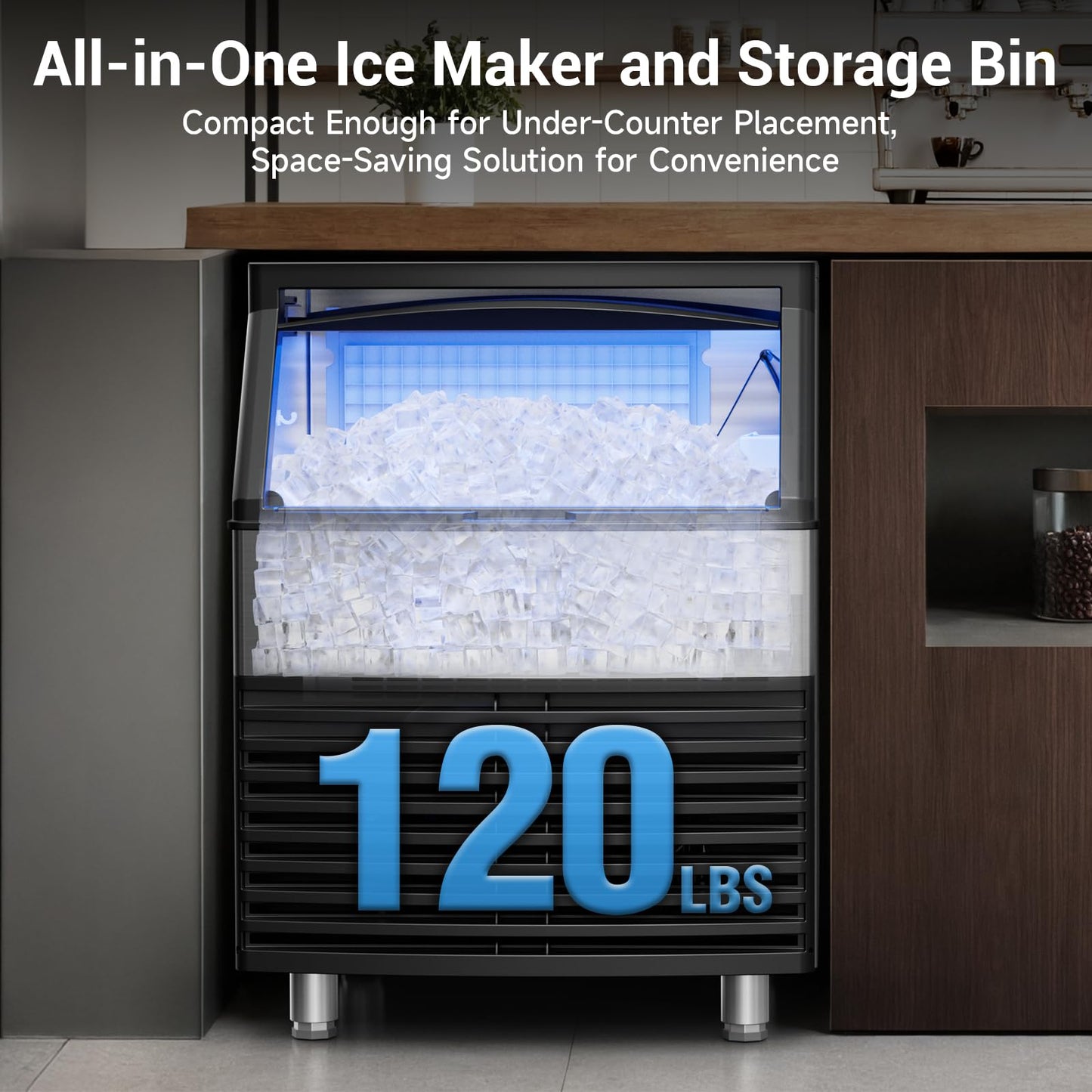 Commercial Ice Machine, 450LBS/24H Ice Maker with 120 LBS Storage, Ice Ready in 8-15 min, Under Counter Ice Machine, Commercial Ice Machine Maker for Restaurant/Bar/Cafe/Business