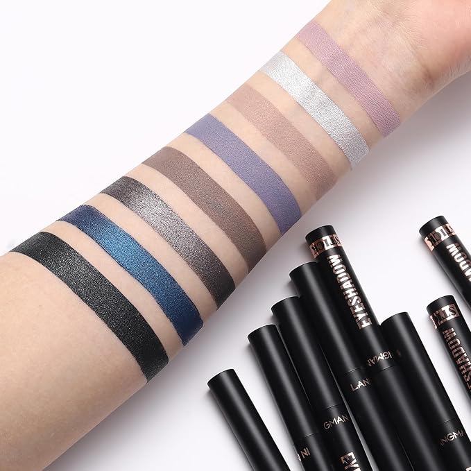 LANGMANNI 8 PCS Pro Kit Eyeshadow Stick Gift Makeup Set,Matte Earth Color+Bright Metal Color Multifunctional Contour Stick,Waterproof & Long-Lasting Eyeshadow (#C)