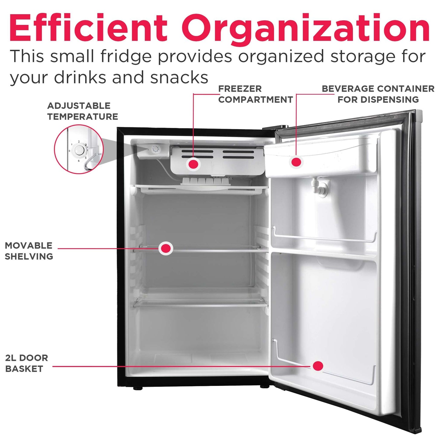 Frigidaire EFR494-BLACK Retro Compact Mini Fridge with Freezer Compartment, Chrome Handles, 4.4 Cu Ft, Built-in Water Dispenser, Black