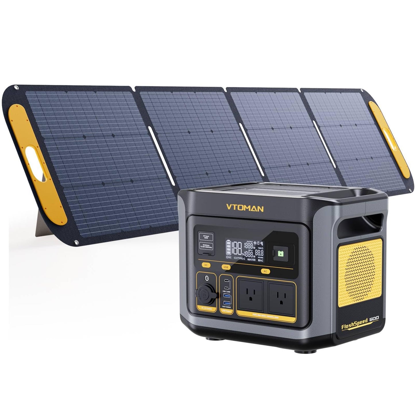 Vtoman Flashspeed 600 Portable Power Station With 200W Solar Panel - 499Wh/600W(1200W Peak) Solar Generator With Lifepo4 Battery