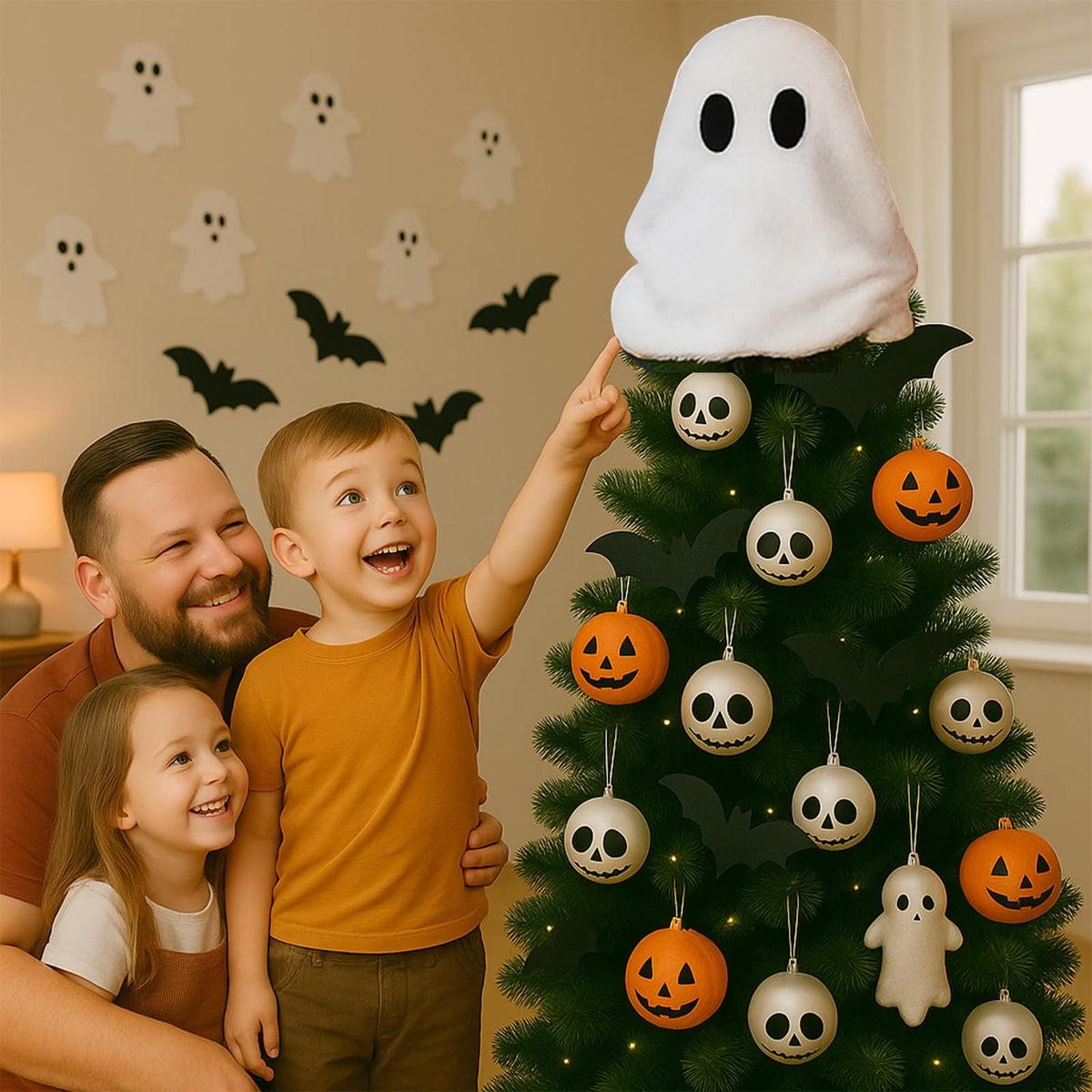 Gejoy Halloween Ghost Tree Topper Decor 13 Inches White Ghost Elf Christmas Tree Topper Ornaments Halloween Ornaments for Holiday Party Favors Supplies Decor