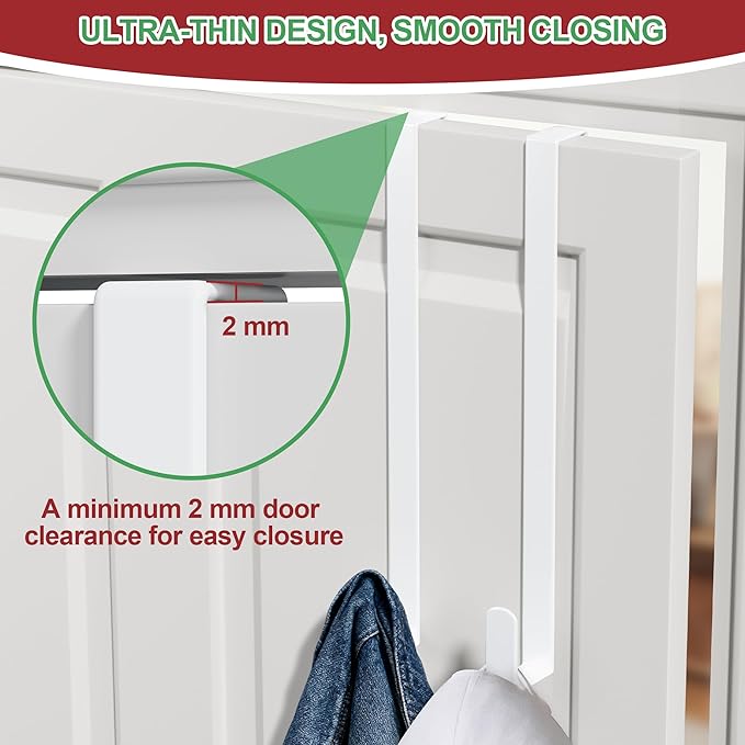 15" Reversible Wreath Hangers for Front Door, Fit Most Doors up to 1-3/4", Heavy Duty Steel Over The Door Hooks Hold up to 80 LBS for Holiday Christmas & Halloween Wreaths, Indoor Decor (White, 2 PCS)