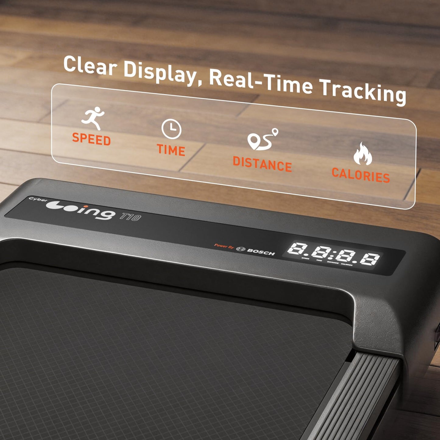 Cybergoing T10 Walking Pad Treadmill with Bosch® Motor, Under Desk Treadmill, Fixed 7% Manual Incline, Up to 4 MPH, 2.5HP, 300lb Capacity, App + Remote, 15"x36" Belt, Treadmills for Home
