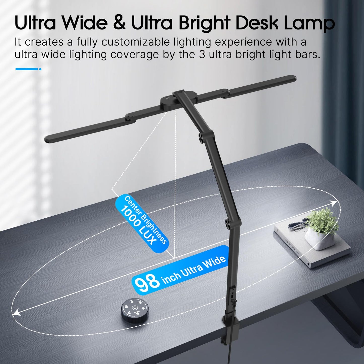 Syrinx LED Desk Lamp, Architect Desk Lamps for Home Office with Gesture Switch & Remote Control, 24W Bright Desk Light with 50 Light Modes Eye-Caring Desk Lamp with Clamp for Reading Study Workbench