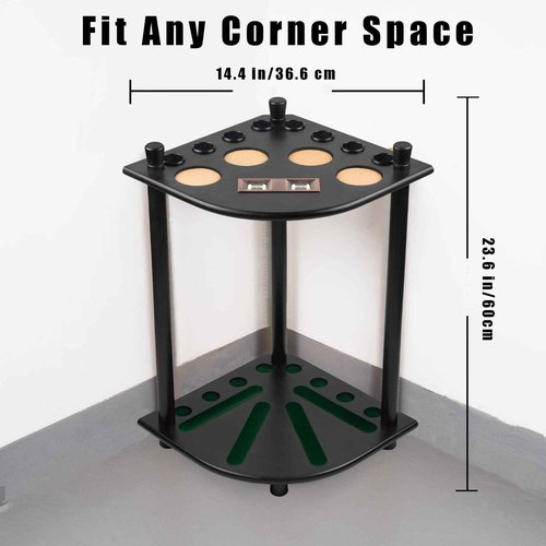Billmart Pool Stick Holder Floor Stand, Solid Wood Billiard Pool Cue Rack, Pool Table Accessories (Black)