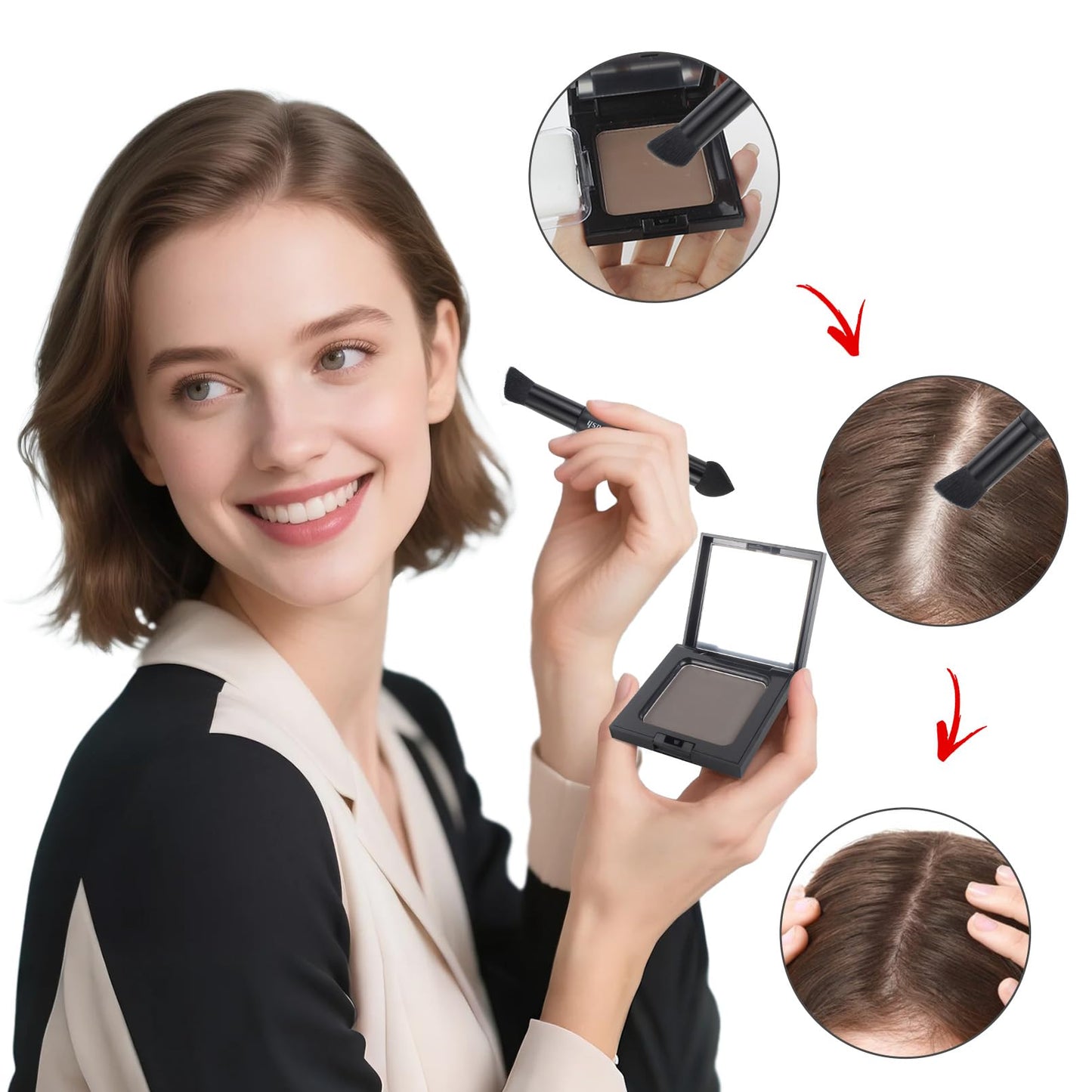 VOLLUCK Root Touch up Powder, Long-lasting Gray Hair Cover up Powder for All Hair Types, Waterproof for Women and Men (Black, 0.