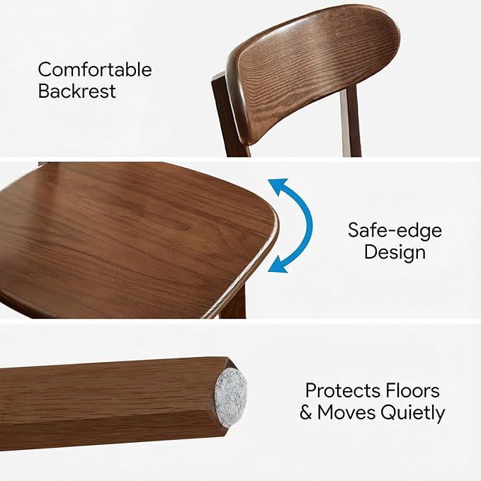 Bamskov 100% Solid Wood Dining Room Chairs - Practical Kitchen Chairs - Wood Chair for Dining Room, Kitchen (1, Walnut)