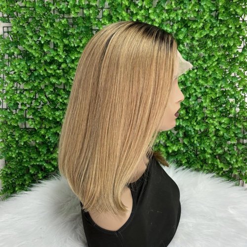QTIKER Transparent Lace13x4 Lace Front Wig Pre-Plucked Hairline Bob Human Hair Wig (13X4 2T BOB, 14inch)