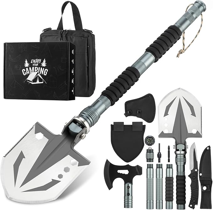 ZENHOSIT Survival Shovel with Camping Axe: Multifunctional Tactical Gear for Outdoor Adventure - 180 Degree Folding Campin...