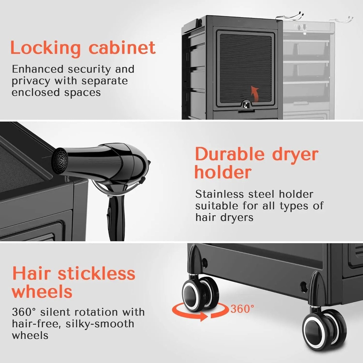 Trolley Premium Lockable Salon Trolley Cart with Wheels and 6 Drawers 2 Bucket,Versatile Salon Cart Hair Trolley on Wheels