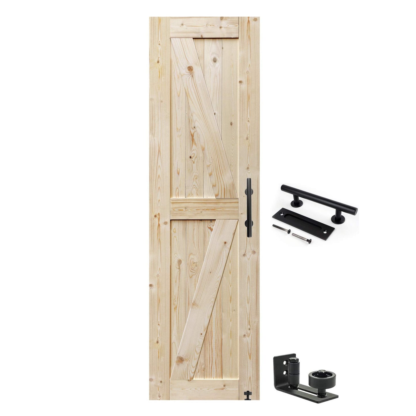S&Z Tophand 24In X 84In Barn Door, 20-60 In Unfinished British Brace Barn Door/Modern Style/Solid Wood/Simple Assembly Is Requir