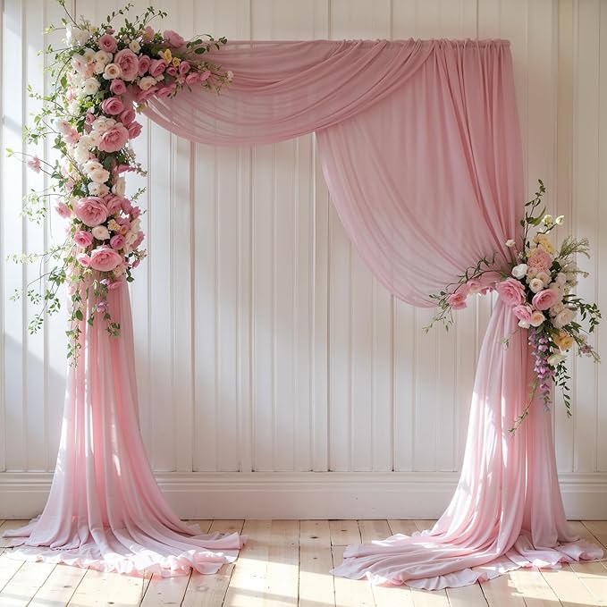 Wedding Arch Draping Fabric, 2 Panels 18FT Dusty Rose Sheer Backdrop Curtain Chiffon Fabric Drapery Voile Scarf Draping Panels for Wedding Archway Ceremony Curtain Valance Party Decoration