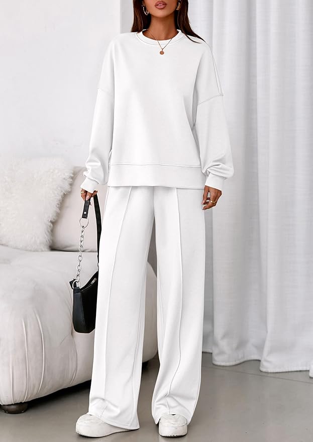 PRETTYGARDEN 2 Piece Sets For Women Fall Trendy Long Sleeve Sweatshirt Wide Leg Pants Loungewear Set Matching Sweatsuit