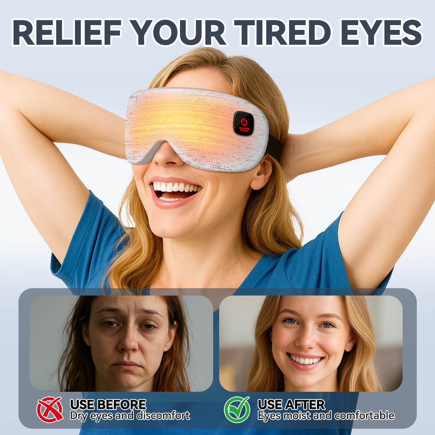 Heated Eye Mask - Cordless Eye Mask for Dry Eyes, Eye Relief, Eye Heating pad Improved Sleep,Travel, Office, Includes Removable and Washable Shells