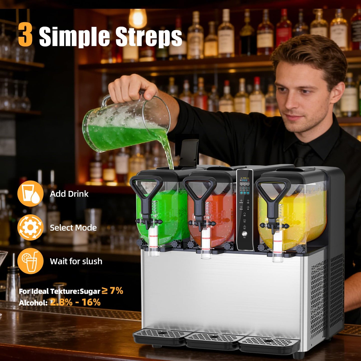 Commercial Slushie Machine, 1.05 Gallons x 3 Tank Frozen Margarita Machine with LED Lights for Business Birthday Party, 580W Slush Machine with Auto Clean for Margaritas Frozen Cocktails