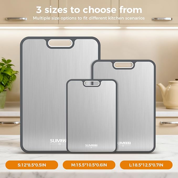 Titanium Cutting Board for Kitchen, Food Grade Pure Titanium/PP, Cutting Board Double Sided, Easy to Clean[18”*12.5”+15.5”*10.5”+12”*8.5”]