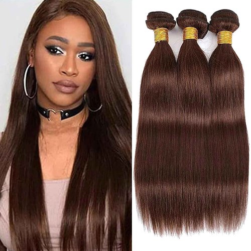 Habiliana Bundles Human Hair 20 22 24 Inch Straight Dark Brown 4 Human Hair Bundles 11A Unprocessed Brazilian Virgin Quick Weave Hair Extensions for Black Women