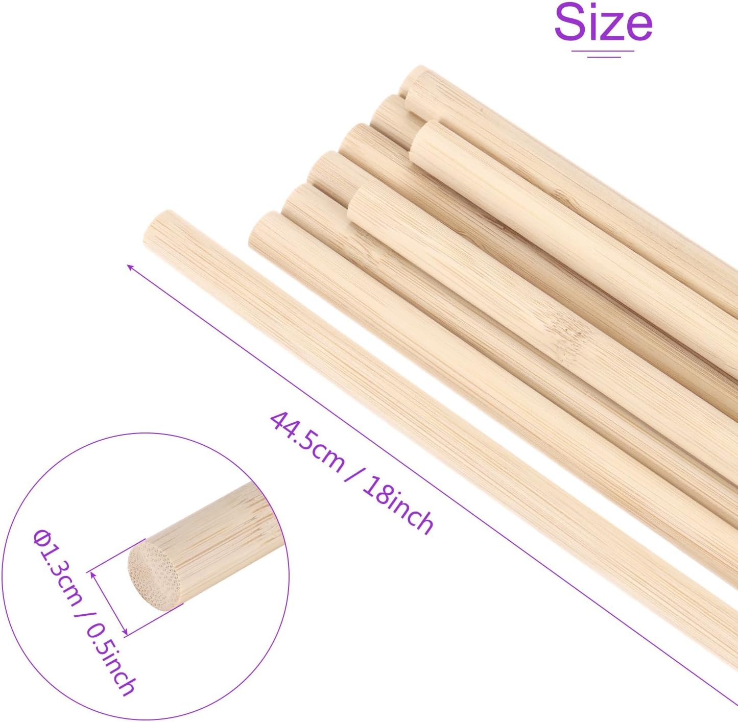 DMiotech 50 Pack 1/2" x 18" Wooden Dowel Rods Unfinished Natural Sticks Wood Craft Sticks for Home Decor Projects and Making DIY Craft,Wood Color