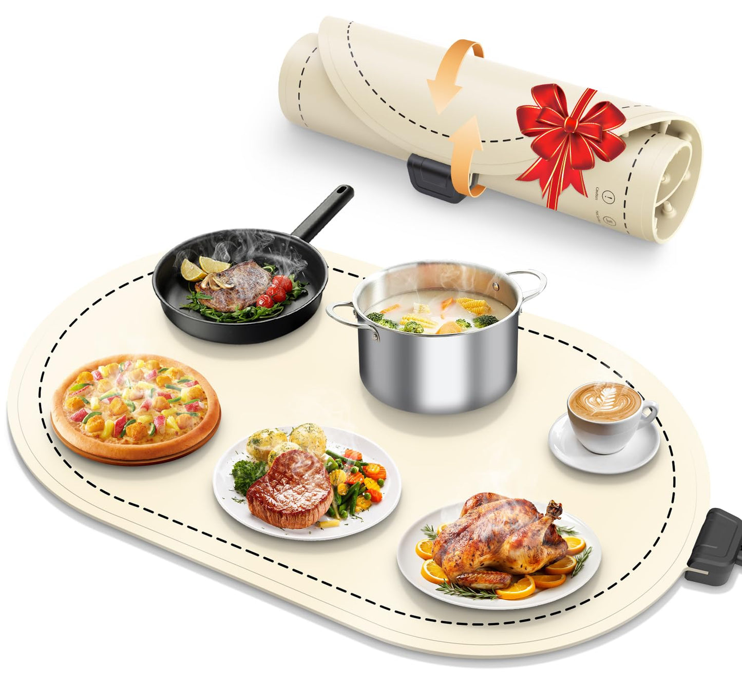 seenlast Warming Mat for Food with Adjustable Temperature Timer,10S Fast Heating Silicone Food Warmers for Parties Buffet and Home Daily,Food Warming Mat with Insulating Pad Raised Feet Protects Table