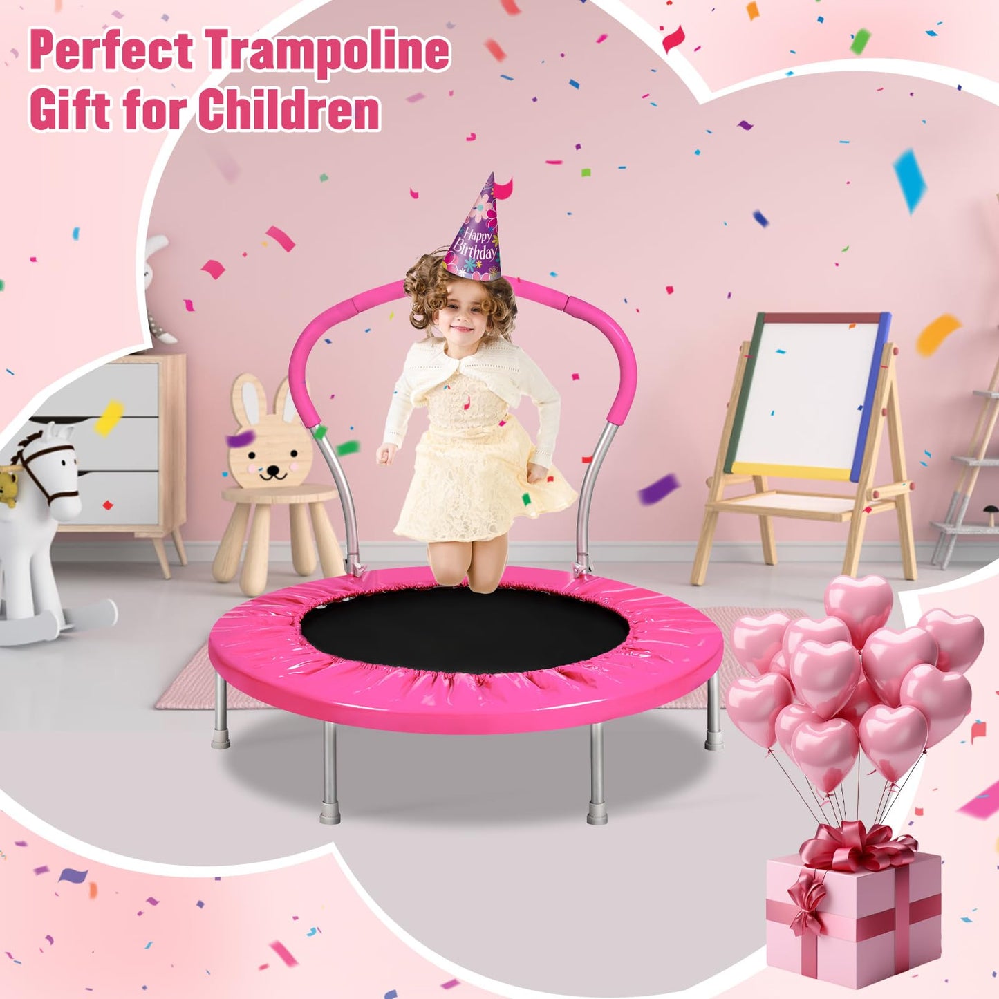 Lyromix 36 Inch Mini Trampoline for Kids with Handle, Indoor Small Trampoline for Toddlers