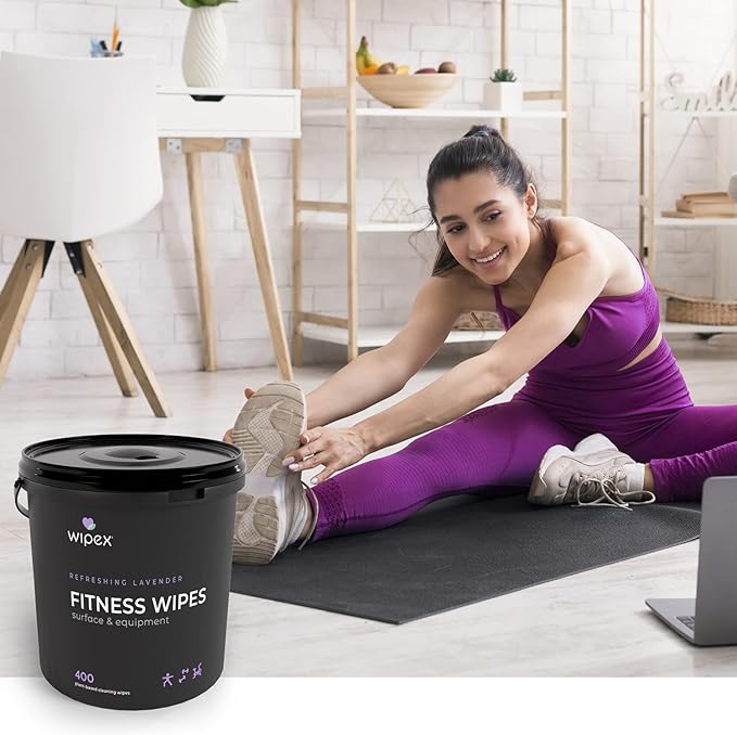 Wipex Gym Wipes for Equipment Bundle – 1600 Count with (2) Lavender Buckets & (2) Refill Rolls - Plant-Based Fitness Equipment Wipes, Clean Surfaces & Mats, Safe Gym Cleaner, 1600 Ct (Pack of 4)