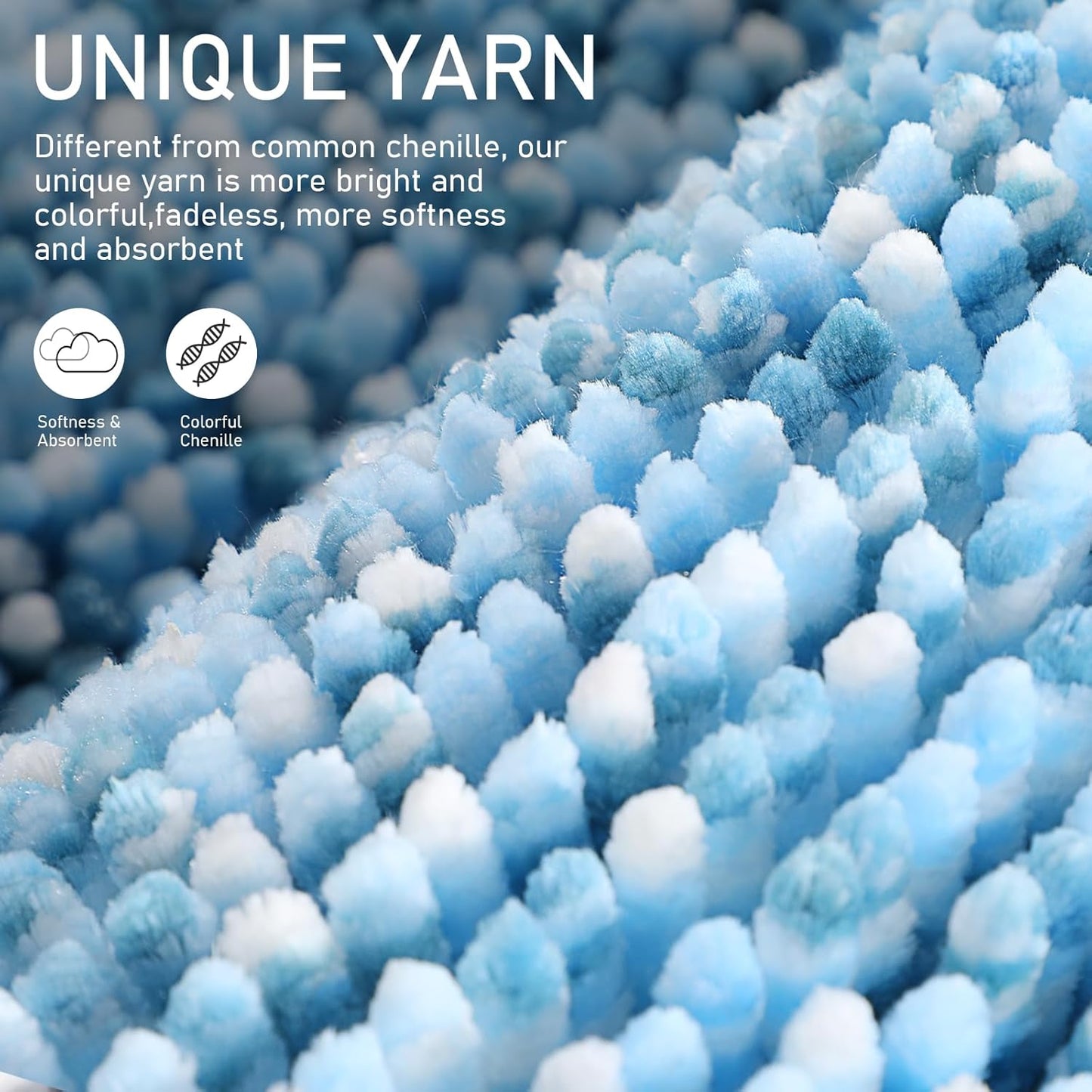 Yimobra Luxury Bathroom Rugs, 47x24, Extra Soft Chenille Mats for Bathroom Non Slip, Fluffy Long Matts for Tub, Plush Shaggy Carpet Runner, Water Absorbent, Machine Washable, Blue & Light Blue