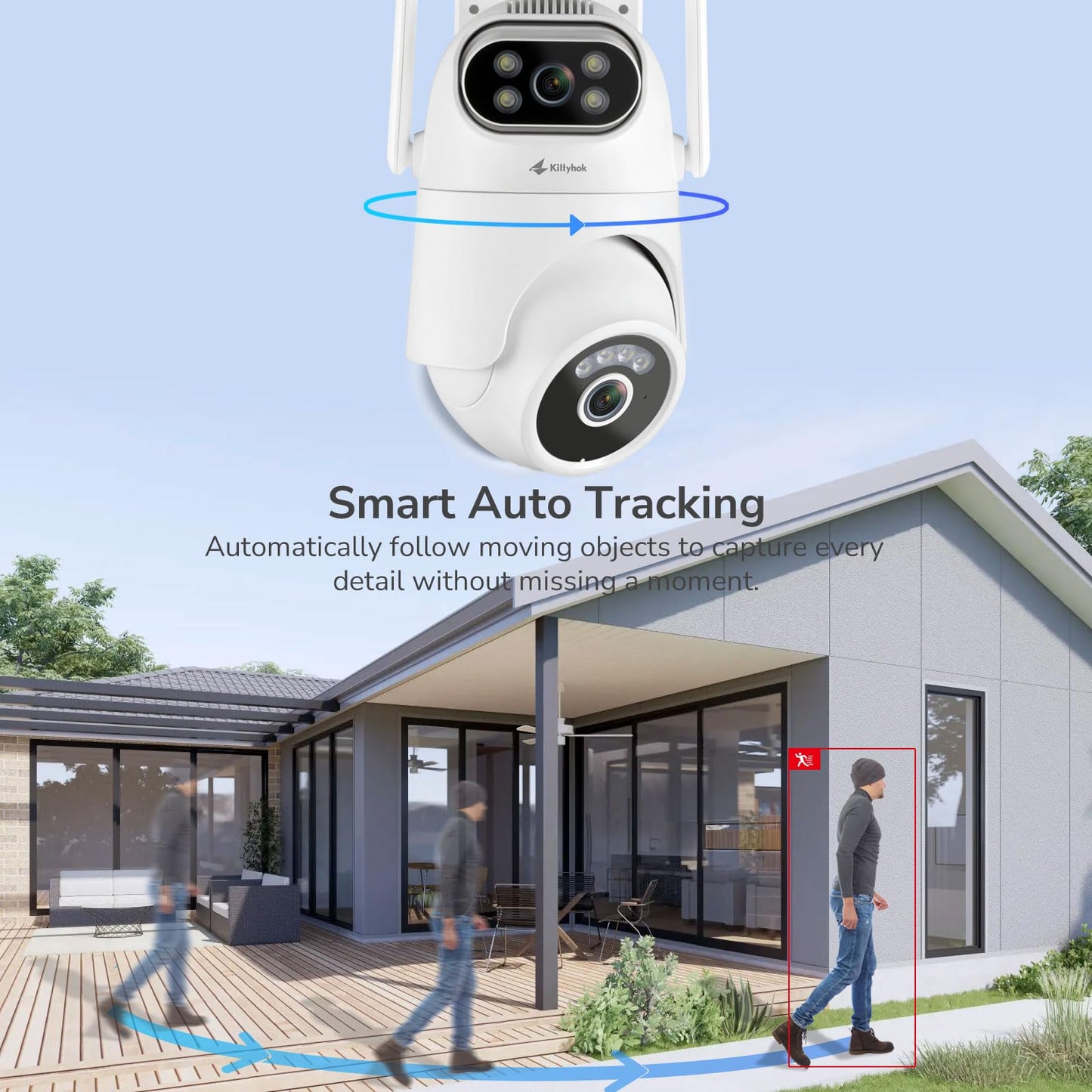 Wireless Security Camera System with 10" Touchscreen Monitor, Dual Lens 2K Security Cameras Wireless Outdoor with 2.4/5GHz WiFi, 360° PTZ, Auto Tracking, Night Vision, 2-Way Audio, 10CH, 500GB HDD