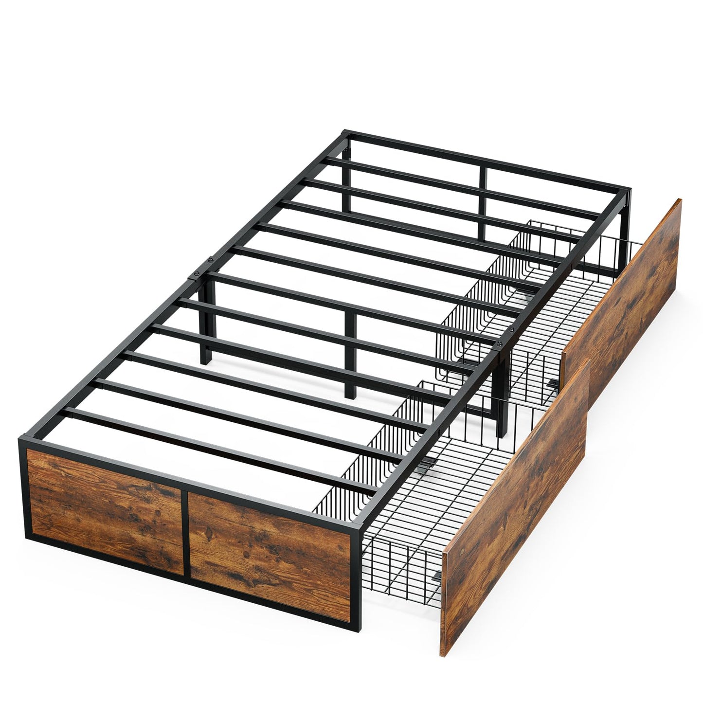 GAZHOME Twin XL Bed Frame with 2 XL Storage Drawers, Metal Platform Bed Frame with Footboard, 9 Strong Metal Slat Support/No Box Spring Needed/Easy Assembly/Space Saving Wood