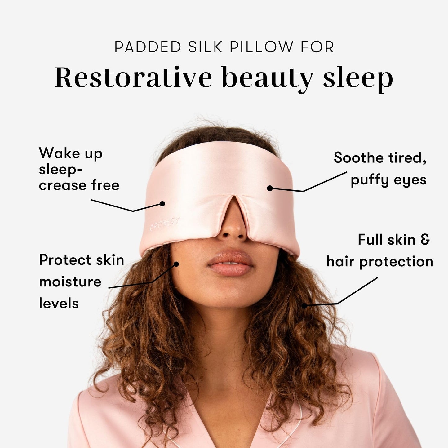 DROWSY Silk Sleep Mask - Face-Hugging, Padded Cocoon for Luxury Sleep in Total Darkness - 100% Pure Mulberry Silk (Sunset Pink)