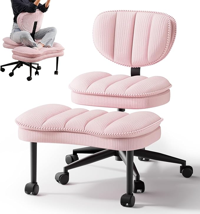 Cross Legged Office Chair, Ergonomic Cloud Criss Cross Desk Chair, Meditation Chair with Wheels, Height Adjustable Seat fo...