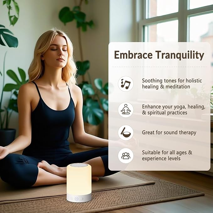 Quietbliss Tibetan Meditation Bowl - Soft Non-Glare Night Light, 9 Tones, Rechargeable for Yoga, Sleep & Stress Relief