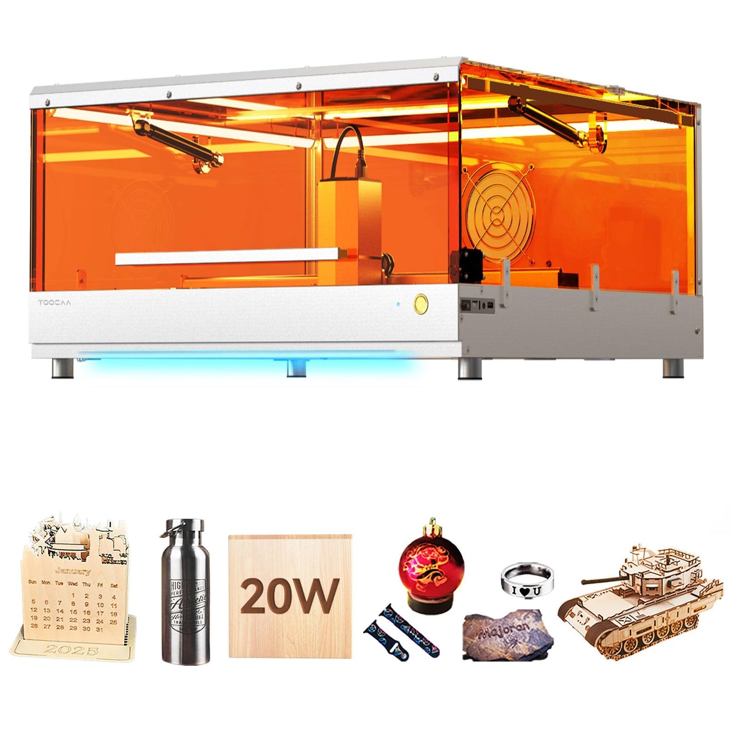 TOOCAA Laser Engraver with Air Assist, 22" x 22" Bed Size Laser Cutter and Engraver Machine 20W with Enclosure,Status Atmosphere Light for Tumblers Wood Metal Acrylic
