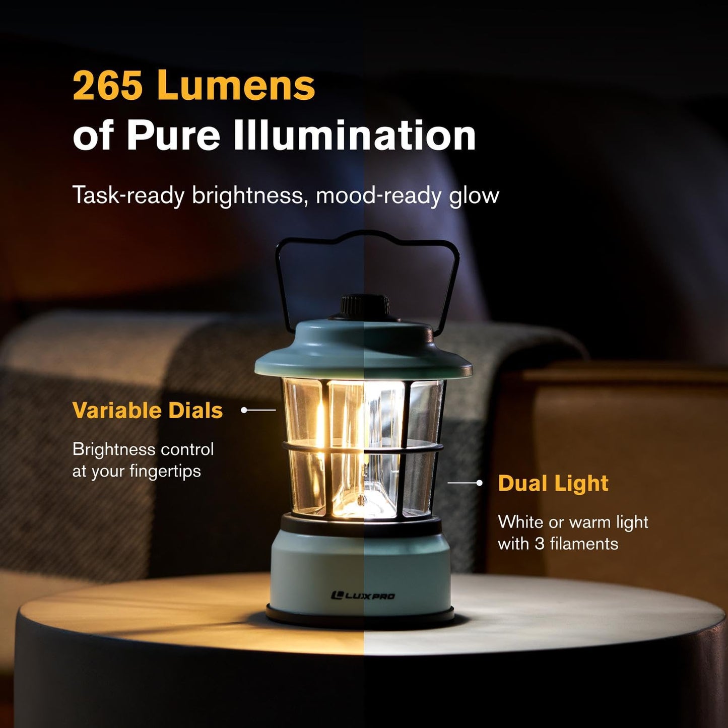 LUXPRO Retro LED Lantern - Battery-Powered Emergency Lantern - Water Resistant - Bright LED Lamp for Indoor & Outdoor Use - Use for Tents, Hiking or Hurricane Prep - Blue