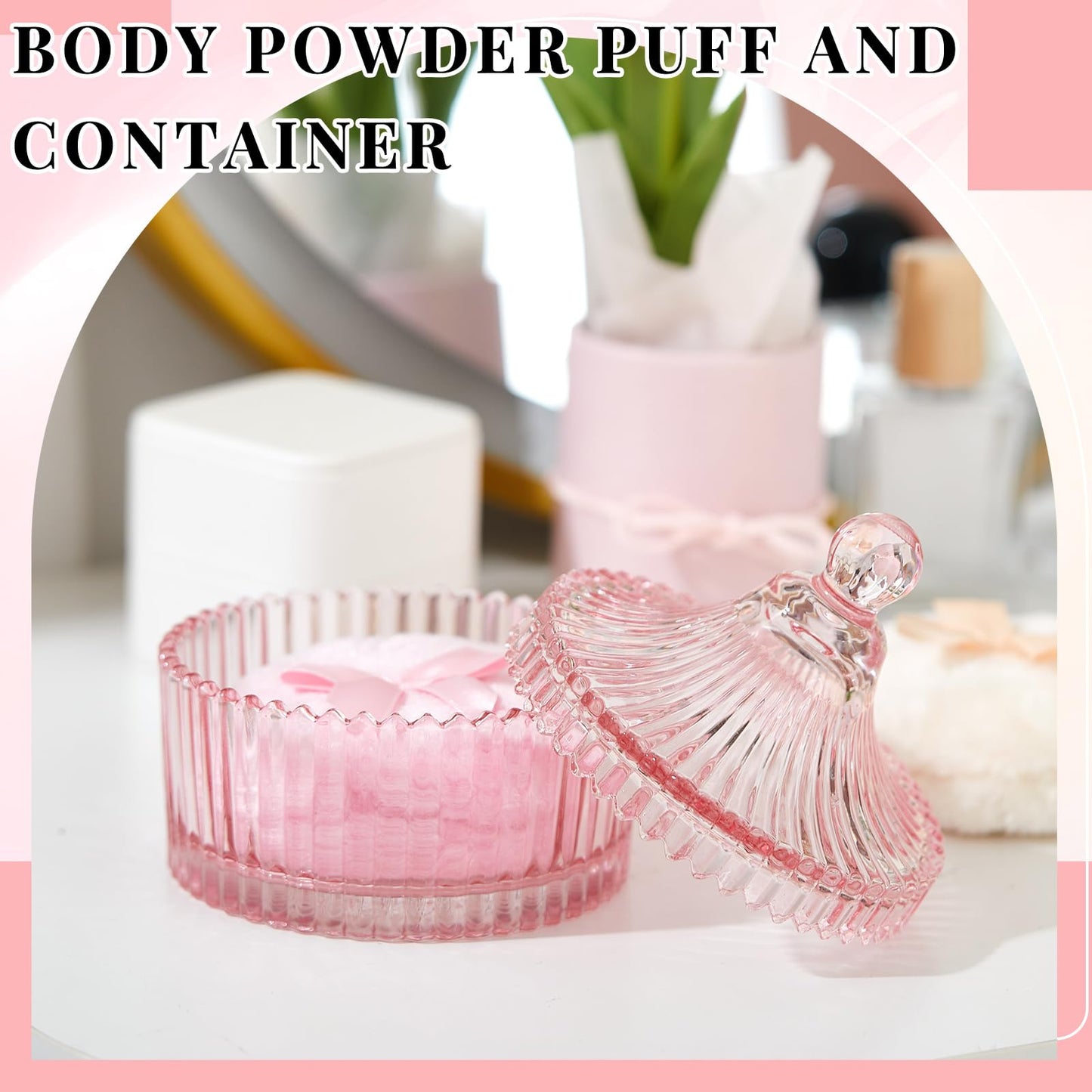 Tioncy 3 Pcs Large Body Powder Puff and Container Crystal Container Soft Washable Reusable Velour Face Body Glitter Powder Puff