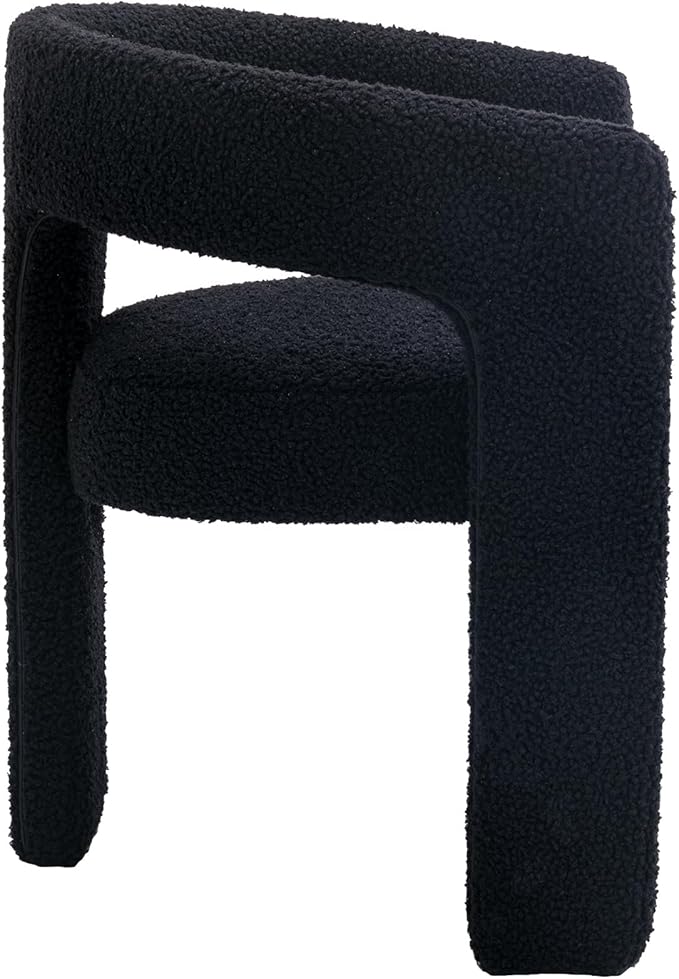 DAYALANE Modern Boucle Dining Chair, Sherpa Upholstered Accent Kitchen Chair with Arms Comfy Barrel Side Chair for Living Room/Home Office/Reception, Black Fur
