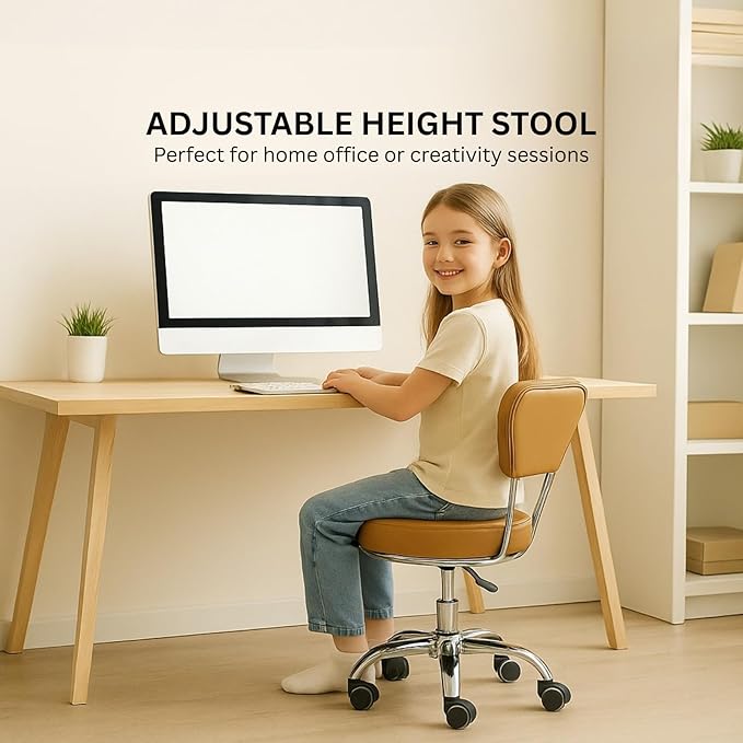 Dayton Home Office/Garden Rolling Seat (Burgundy) Pneumatic, Short Stool with Adjustable Height 13"-15", Perfect for Home Office, Gardening, Garage Mechanic, School and Lab