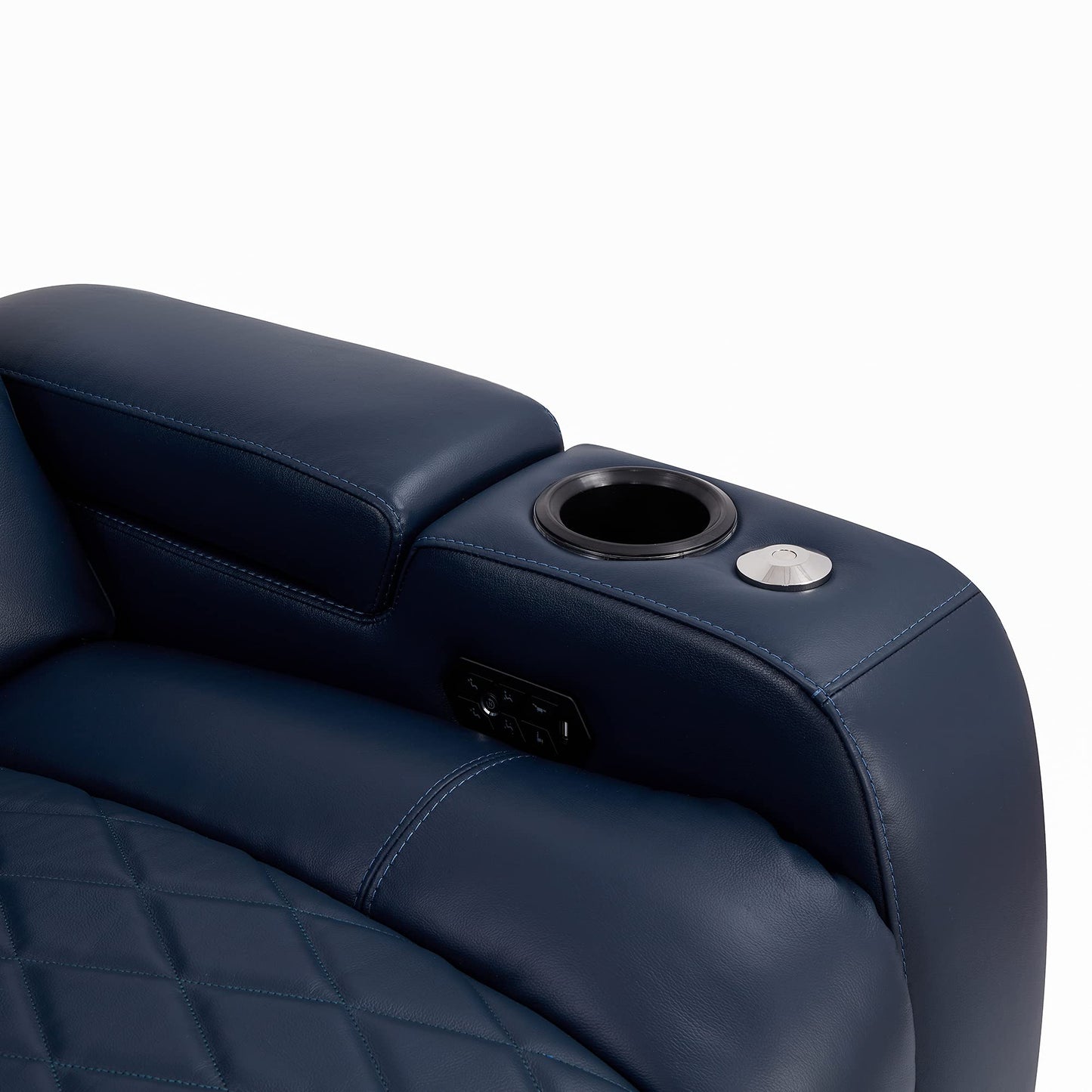 Valencia Tuscany Home Theater Seat - Nappa Leather Power Recliner with Cool Gel Memory Foam, USB-C/A Charging, RGB LED Lights, Adjustable Lumbar & Headrest (Single Recliner, Navy Blue)